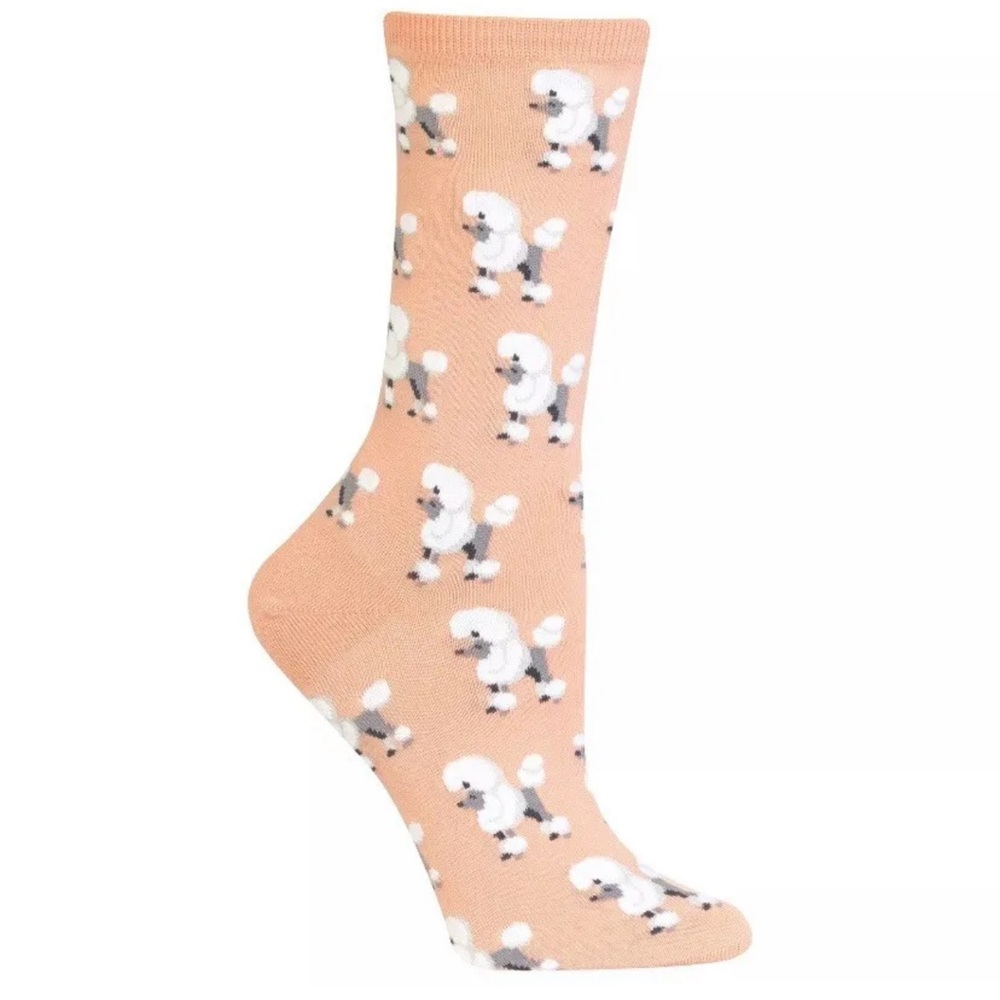 Hot Sox Poodles Women's Crew Socks Size 9-11 Dog Poodles Blush New